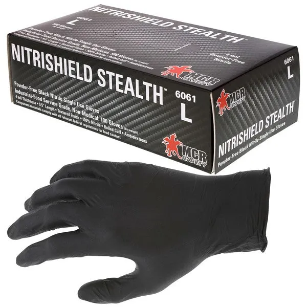 6061XL MCR Safety Nitri Shield Stealth Disposable Gloves, X-Large, Nitrile, Black