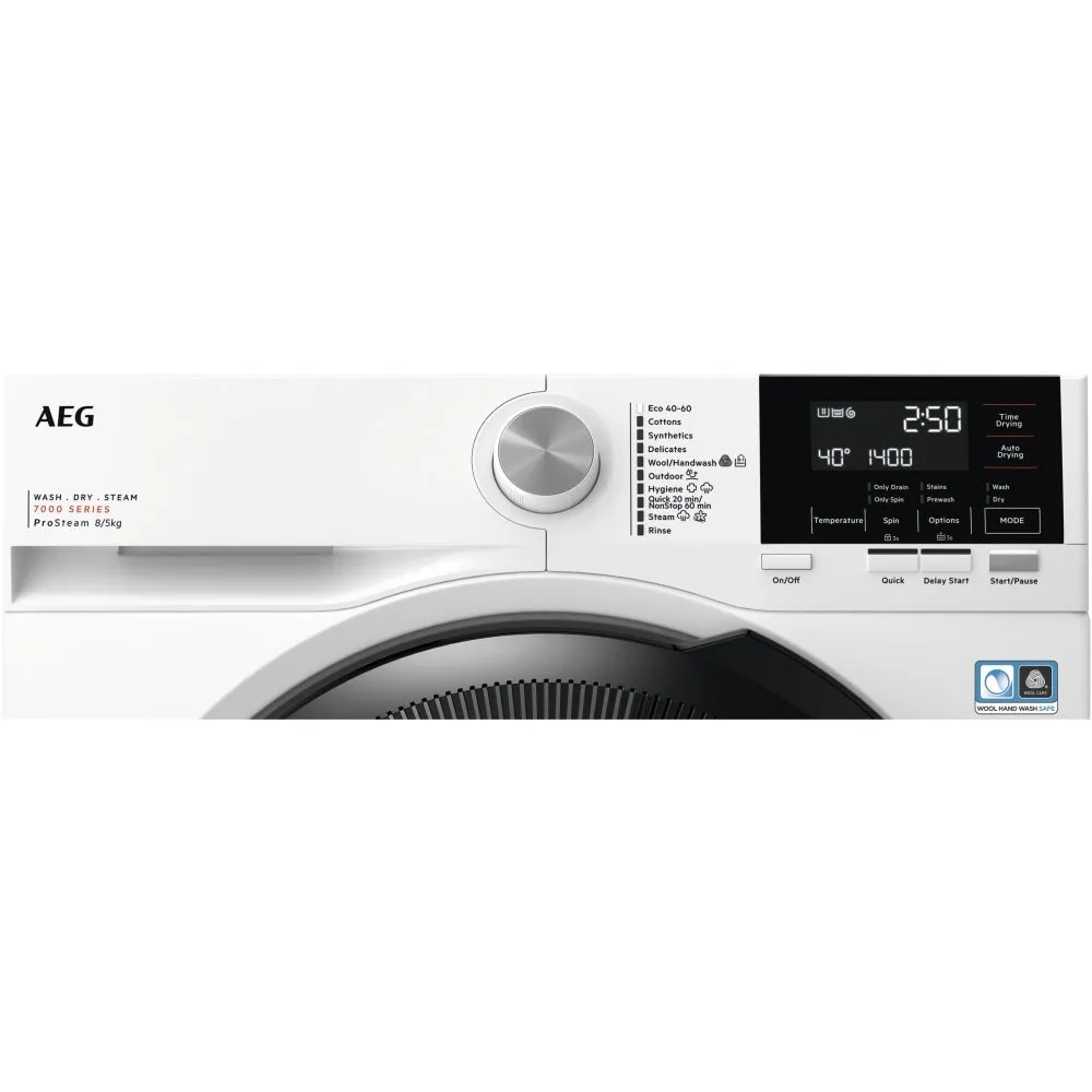 AEG LWR7185M4B Freestanding Washer Dryer 8/5kg Load, 1400rpm Spin, White