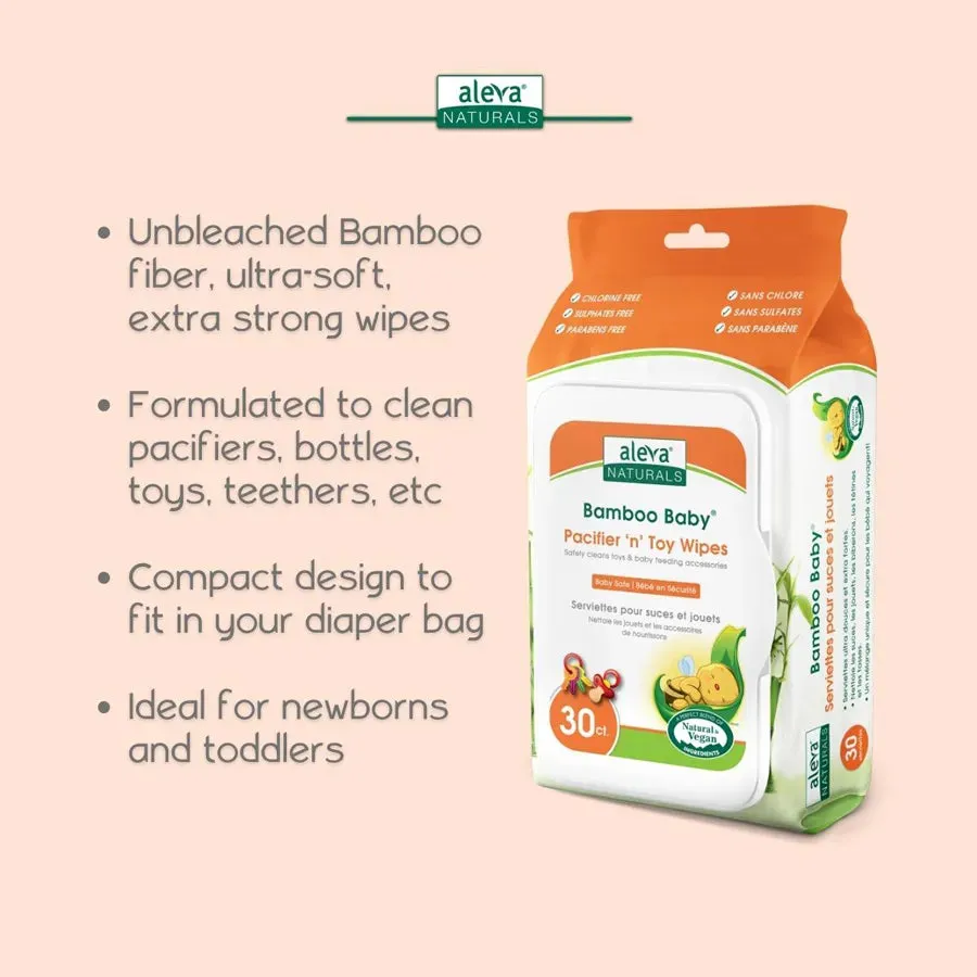 Aleva Naturals Bamboo Baby Specialty Pacifier 'N' Toy Wipes (Pack of 30)