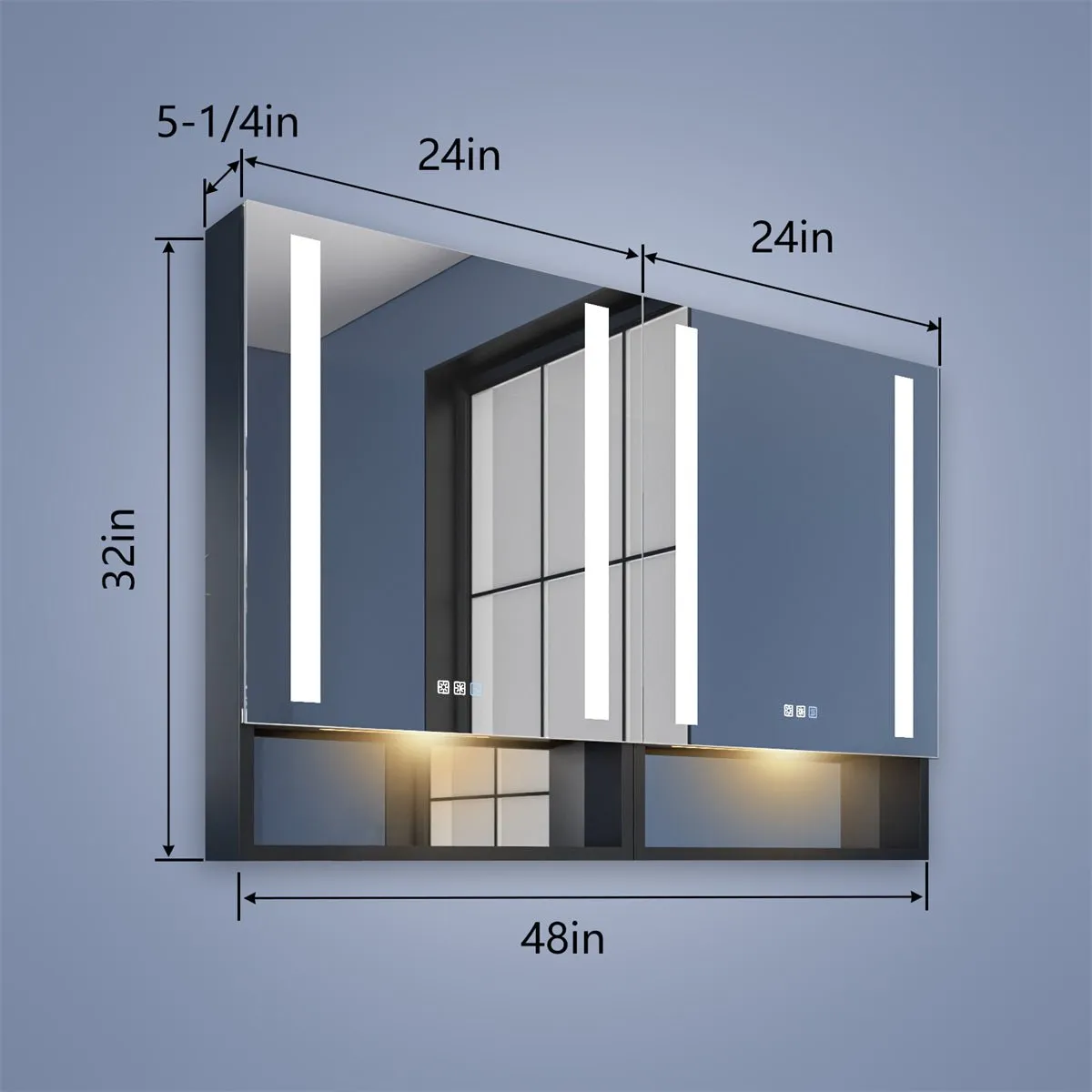 Ample 48" W x 32" H Bathroom Medicine Cabinet with Mirror and Lights Recessed or Surface Mount,Defog