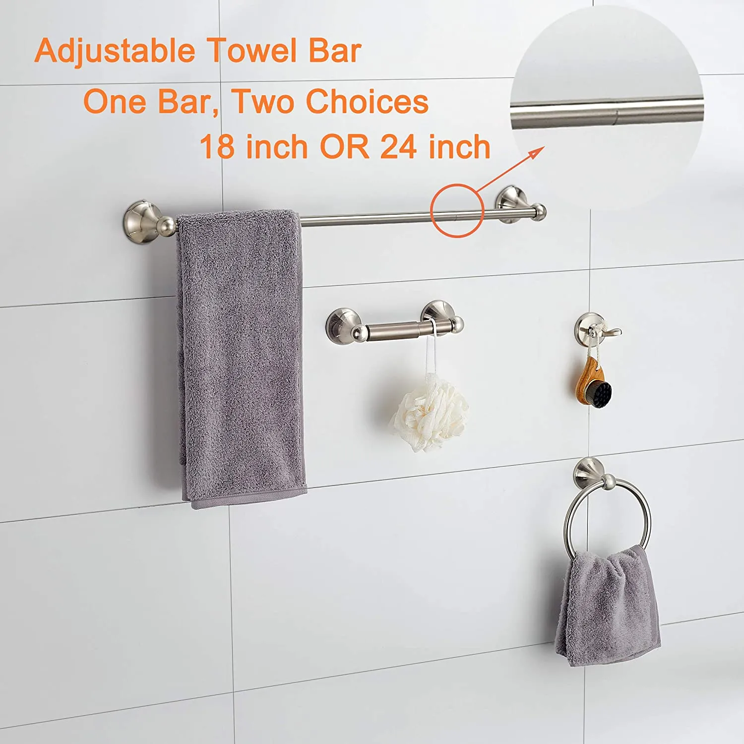 BGL Bathroom Accessory Set, Brushed Nickel Adjustable Expandable Towel Bar 4-Piece Bathroom Hardware Set Wall Mounted