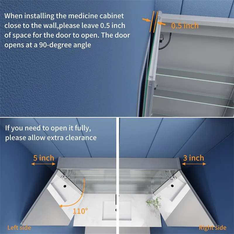 Boost-M1 28" W x 30" H Light Medicine Cabinet Recessed or Surface Mount Aluminum Adjustable Shelves Vanity Mirror Cabinet