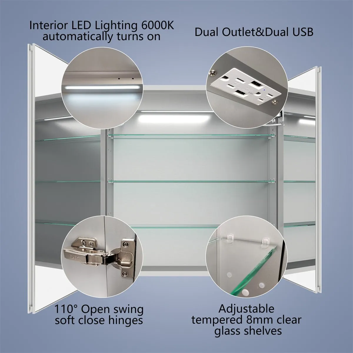 Boost-M1 28" W x 30" H Light Medicine Cabinet Recessed or Surface Mount Aluminum Adjustable Shelves Vanity Mirror Cabinet