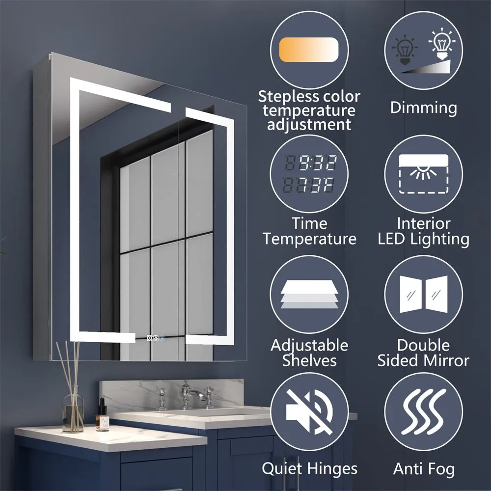 Boost-M1 28" W x 30" H Light Medicine Cabinet Recessed or Surface Mount Aluminum Adjustable Shelves Vanity Mirror Cabinet