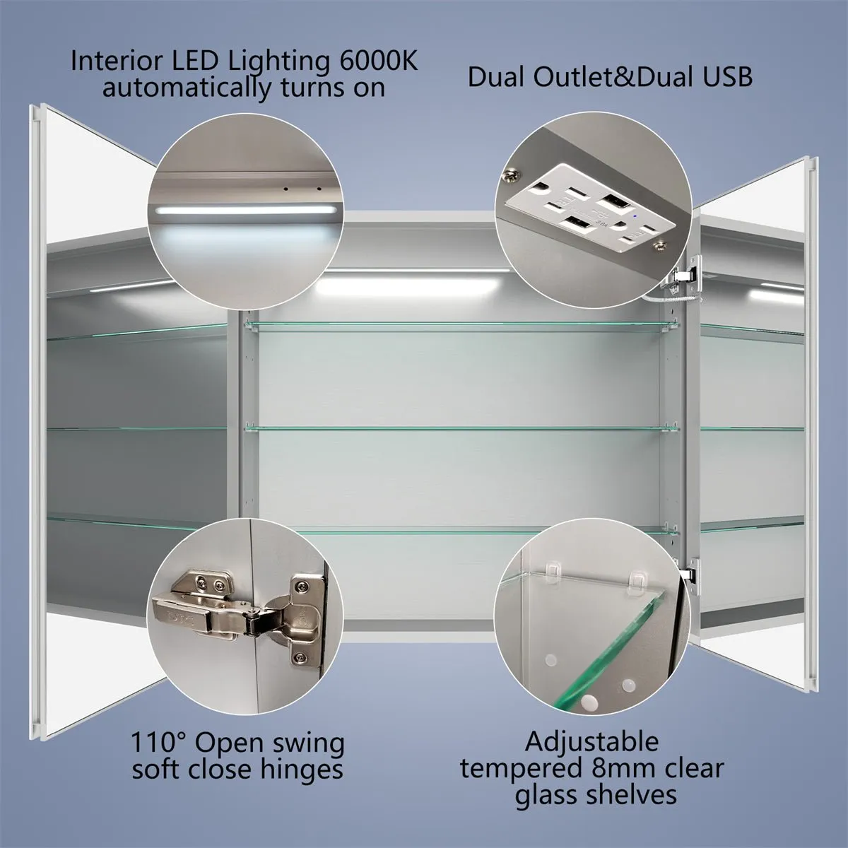 Boost-M1 32" W x 30" H Light Medicine Cabinet Recessed or Surface Mount Framed Aluminum Adjustable Shelves Vanity Mirror Cabinet