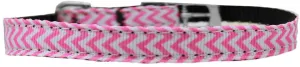 Chevrons Nylon Dog Collar with classic buckle 3-8" Pink Size 12