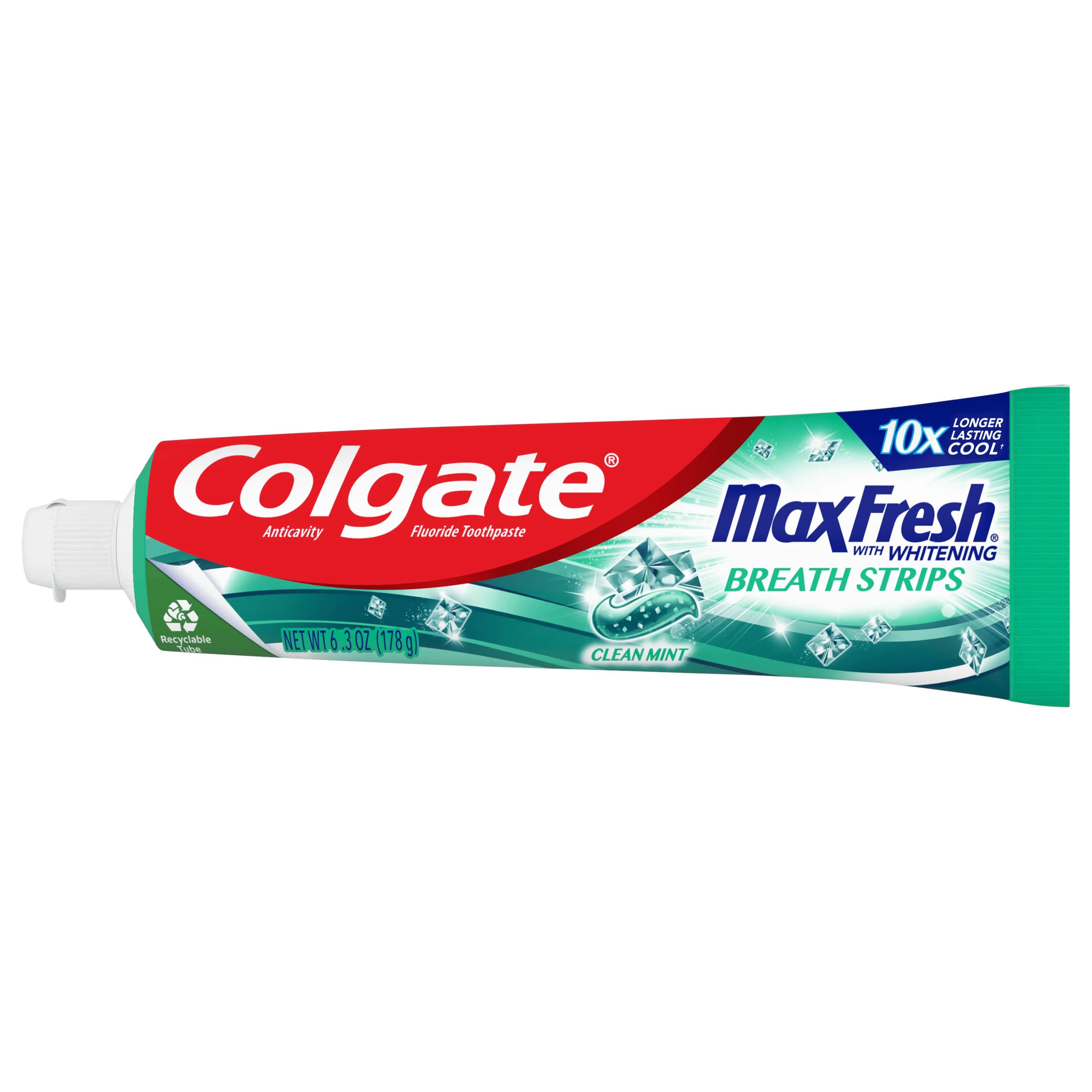 Colgate Max Fresh Toothpaste, Whitening Toothpaste with Mini Breath Strips, Clean Mint, 6.3 oz Tube