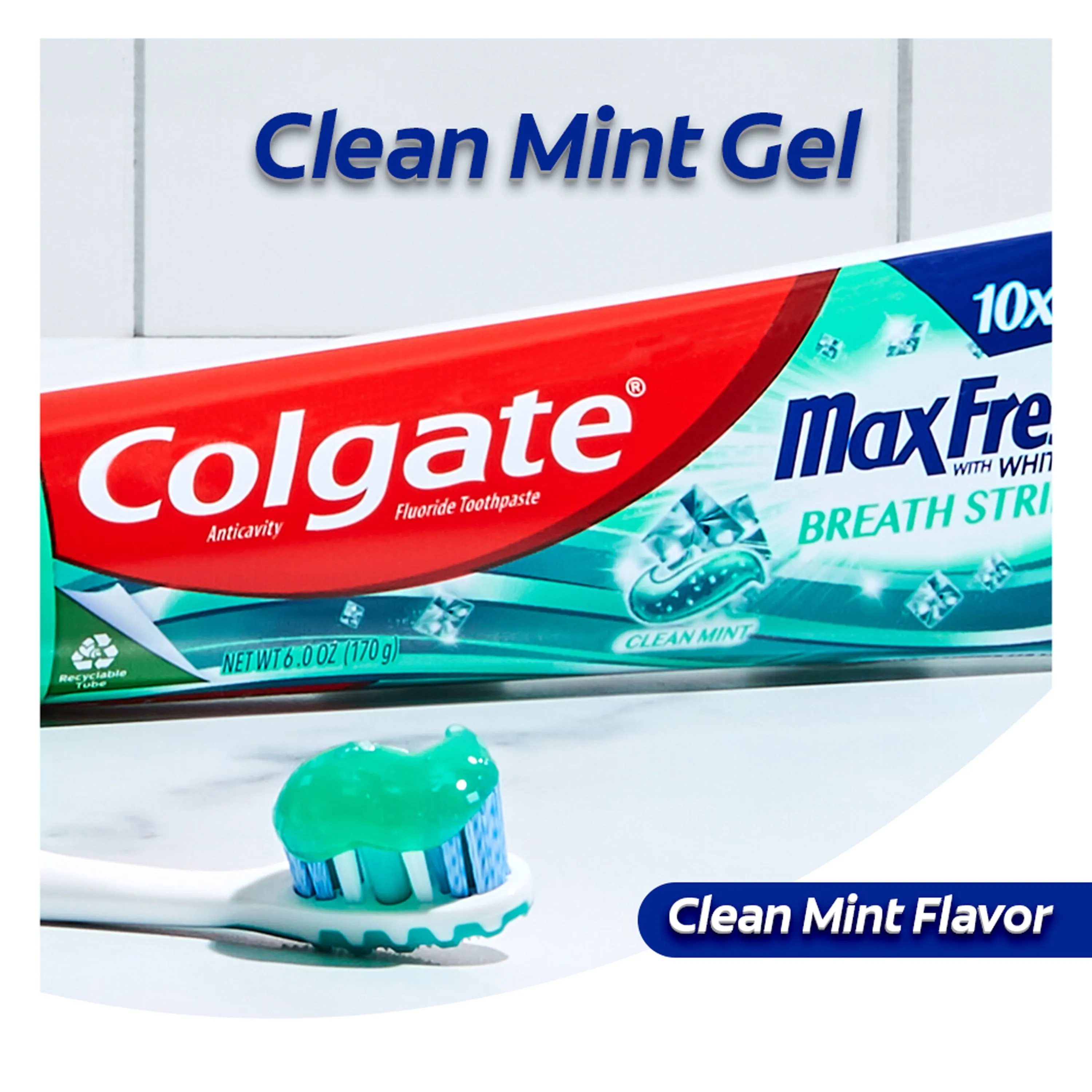 Colgate Max Fresh Toothpaste, Whitening Toothpaste with Mini Breath Strips, Clean Mint, 6.3 oz Tube