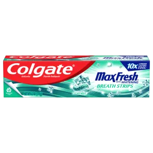 Colgate Max Fresh Toothpaste, Whitening Toothpaste with Mini Breath Strips, Clean Mint, 6.3 oz Tube