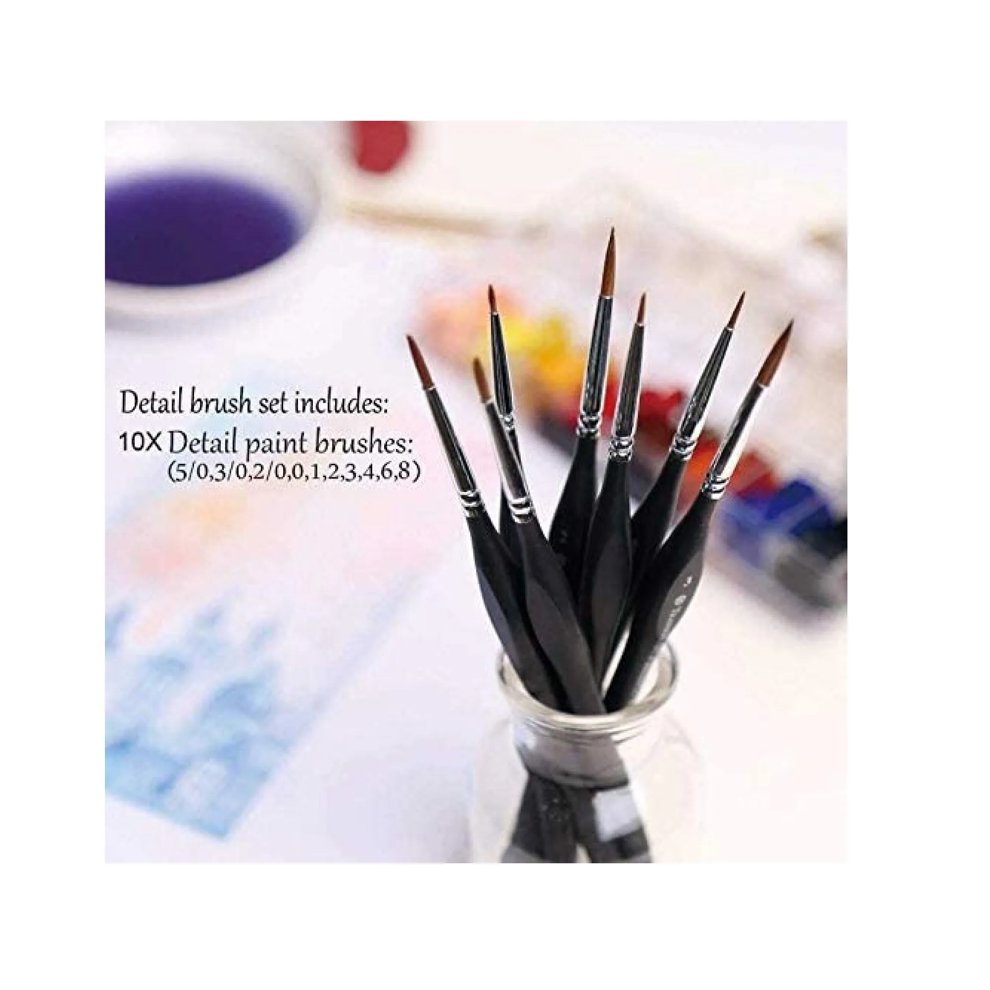 Detail Paint Brushes Set | 10 pieces Miniature Brushes for Fine Detailing & Art Painting