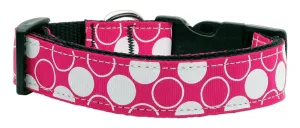 Diagonal Dots Nylon Collar  Bright Pink Large