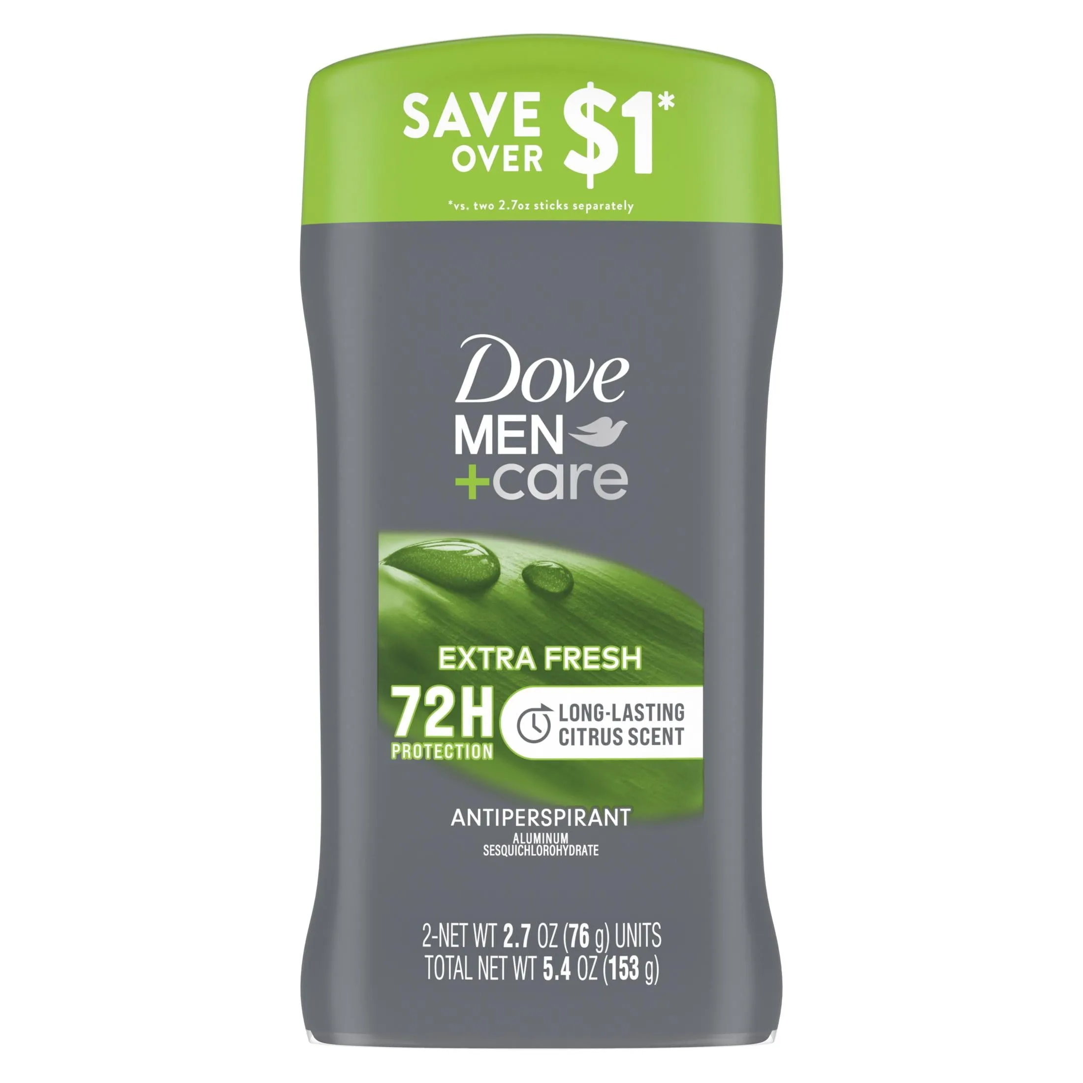 Dove Men Care Extra Fresh Antiperspirant Deodorant Stick Twin Pack, Citrus, 2.7 oz