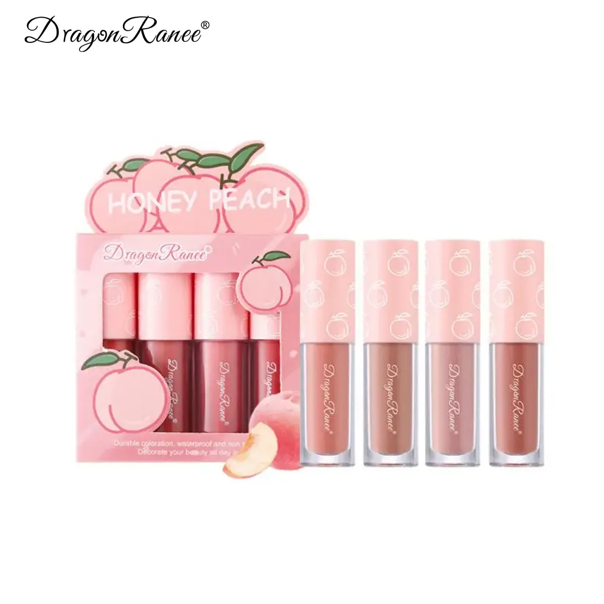 Dragon Ranee Peach 4 Pcs Velvet Matte Waterproof Lip Stick Set (B) 2.5g x 4pcs D6008