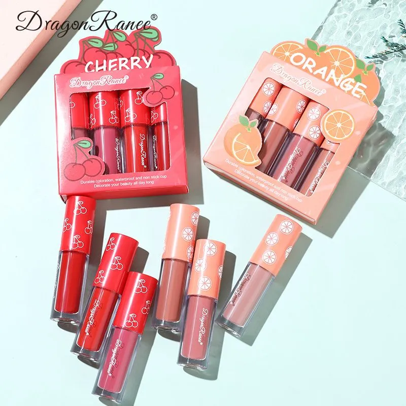 Dragon Ranee Peach 4 Pcs Velvet Matte Waterproof Lip Stick Set (B) 2.5g x 4pcs D6008