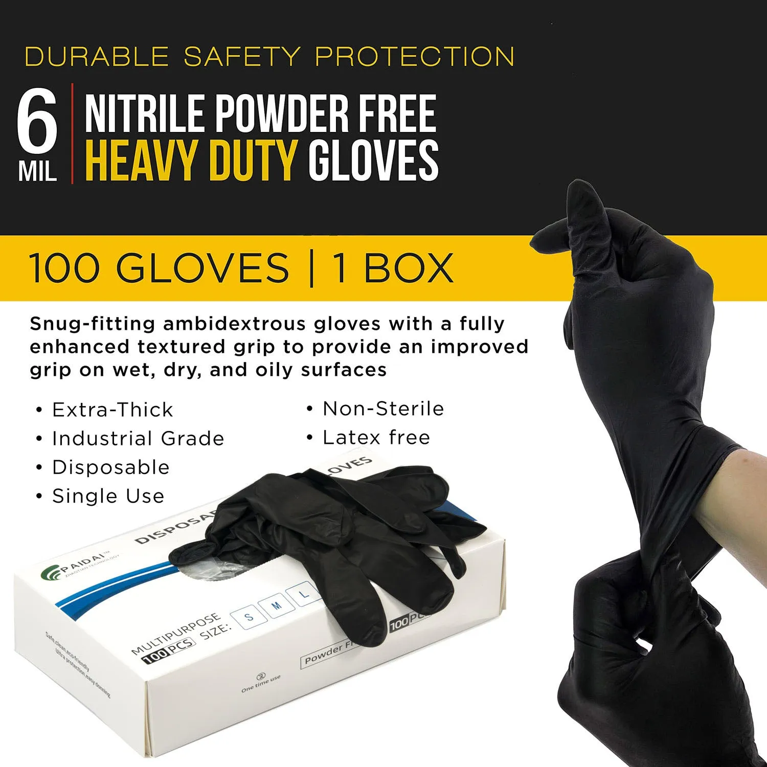 Extra-Thick 6 Mil Nitrile Industrial Gloves, 100x, Large