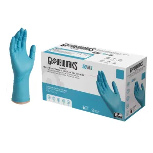 Gloveworks® by Ammex® Blue 8.0 Mil Industrial Long Cuff Powder-Free Nitrile Gloves (M - XL Sizes Available) - Case of 500