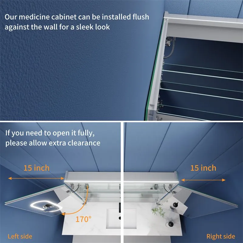 Illusion 48" x 32" LED Lighted Medicine Cabinet with Magnifiers Front and Back Light