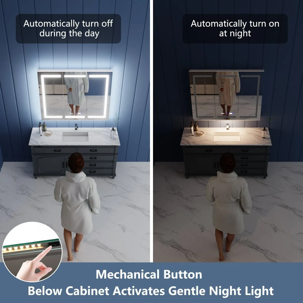 Illusion-B 24" x 32" LED Lighted Inset Mirrored Medicine Cabinet with Magnifiers Front and Back Light,Hinge on Right