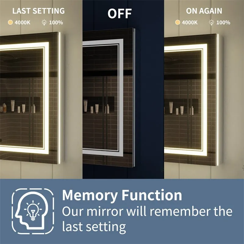 Illusion-B 24" x 32" LED Lighted Inset Mirrored Medicine Cabinet with Magnifiers Front and Back Light,Hinge on Right