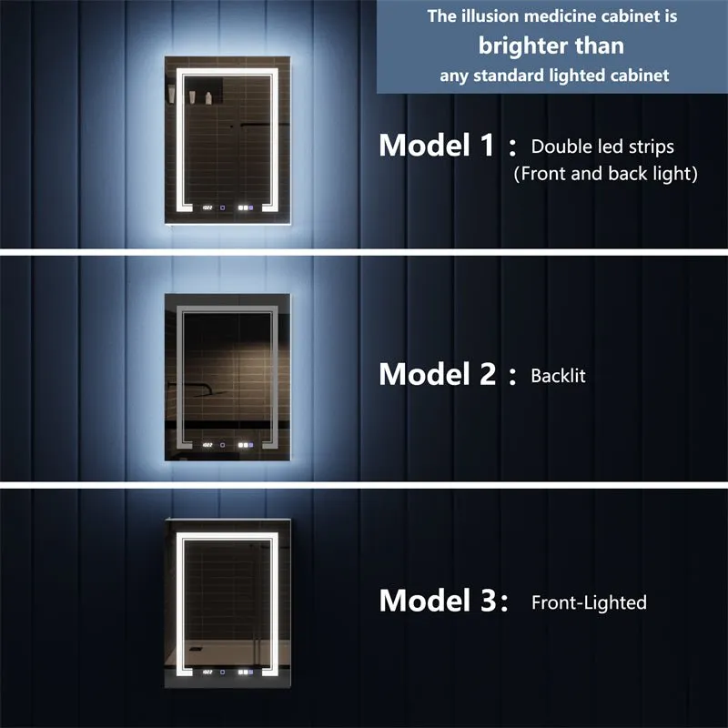 Illusion-B 24" x 32" LED Lighted Inset Mirrored Medicine Cabinet with Magnifiers Front and Back Light,Hinge on Right