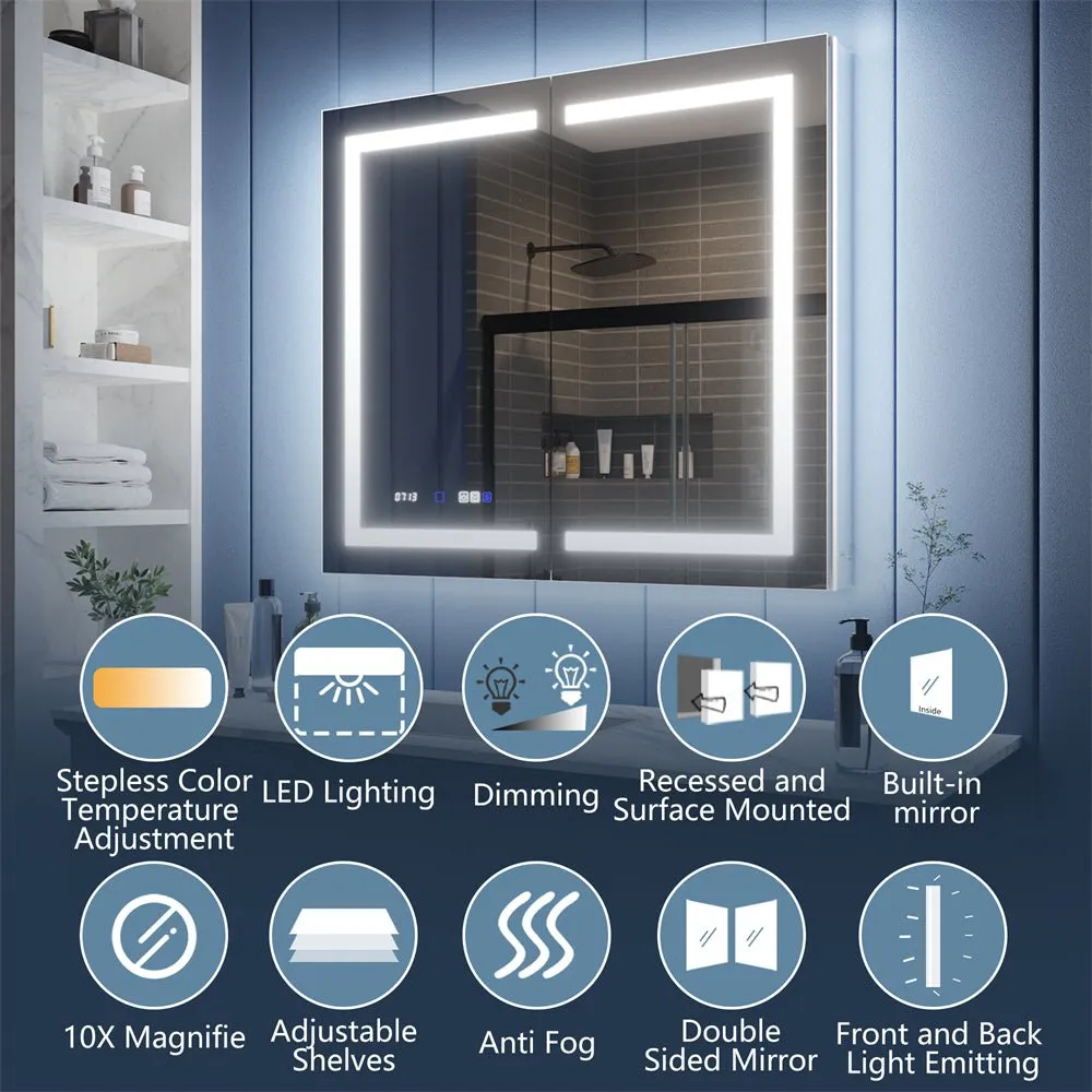 Illusion-B 48" x 36" LED Lighted Inset Mirrored Medicine Cabinet with Magnifiers Front and Back Light