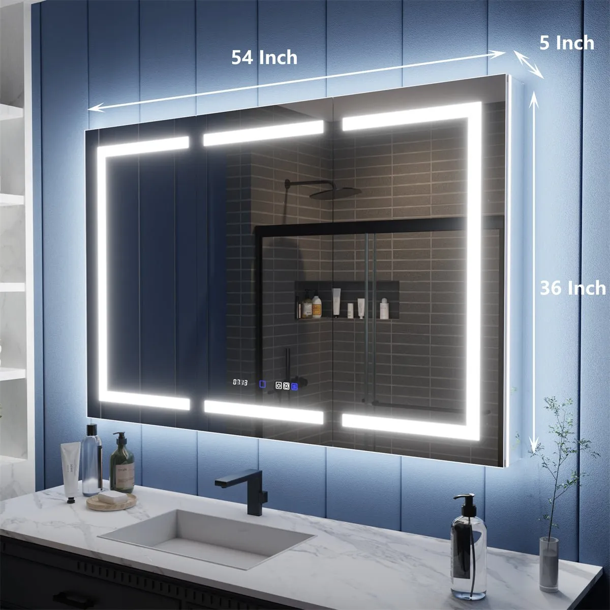 Illusion-B 54" x 36" LED Lighted Inset Mirrored Medicine Cabinet with Magnifiers Front and Back Light