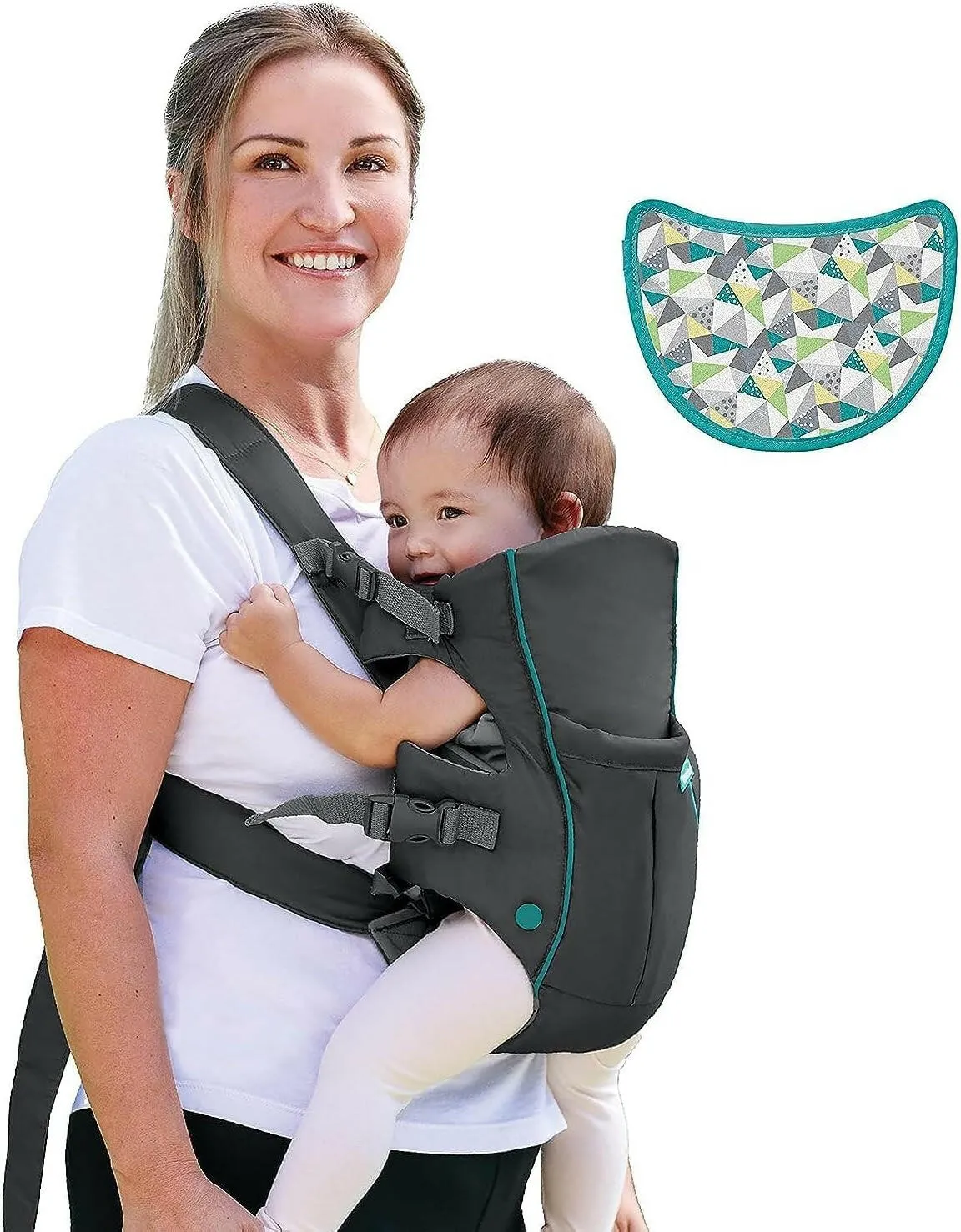 Infantino Swift Classic Carrier with Pocket - 2 Ways to Carry Grey Carrier with Wonder Bib & Essentials Storage Front Pocket, Adjustable Back Strap, Inside & Outward Facing, Easy to Clean Material