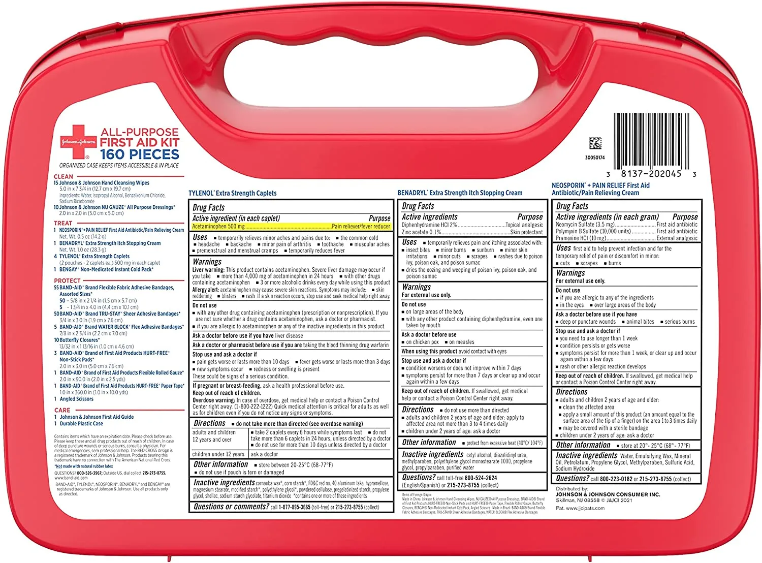 Johnson & Johnson All-Purpose Portable Compact Emergency First Aid Kit, 160 pc