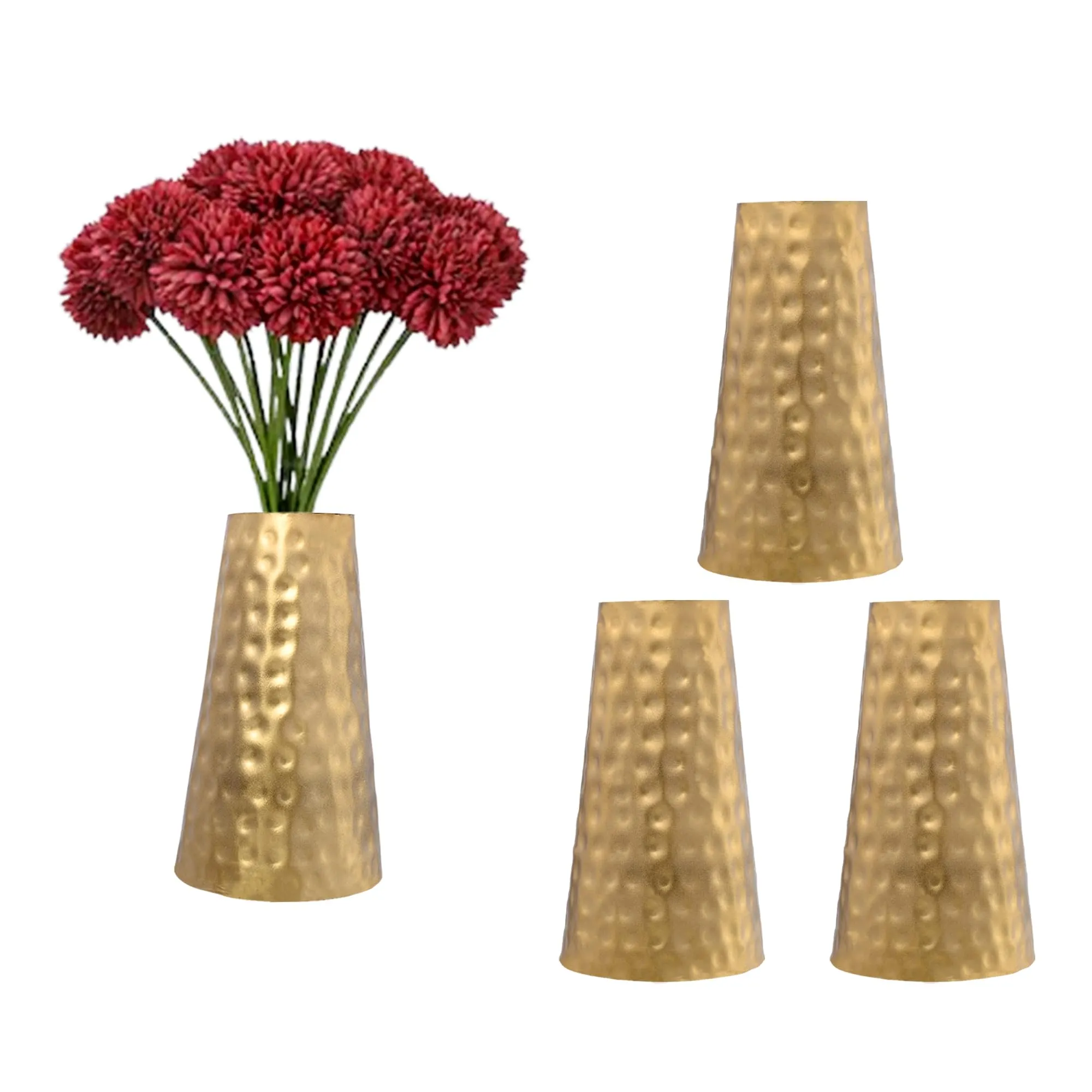 Kuber Industries (Set of 4) Metal Flower Vase Stand for Living Room Corner - Show Pieces for Dining Table - Cone Shaped Vase for Plants Decoration (Gold)