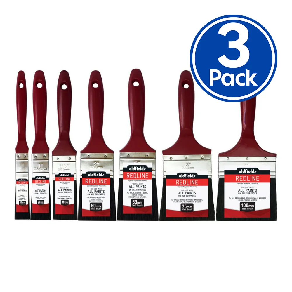 OLDFIELDS Redline Range All Purpose Economical Paint Brush 12mm to 100mm x 3 Pack