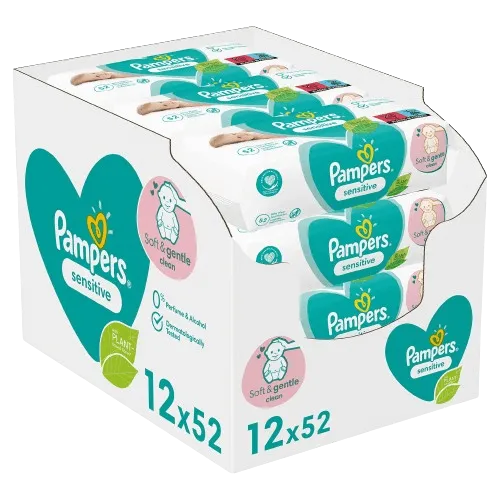 Pampers Sensitive Baby Wipes, Pack of 52 x 12 (624 Wipes)