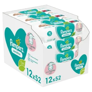 Pampers Sensitive Baby Wipes, Pack of 52 x 12 (624 Wipes)