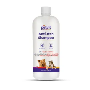 Petvit Anti Itch Shampoo | Tea Tree Oil & Lemon Grass Oil | Soothing Skin Care | Dogs and Cats - 1000ml