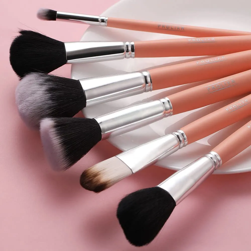 Prolixr Professional Face Makeup Brush Set - With Prolixr's Pink Pouch - For Foundation, Contour, Blush, Concealer - Synthetic Makeup Brushes - Vegan & Cruelty Free - 6 Pieces