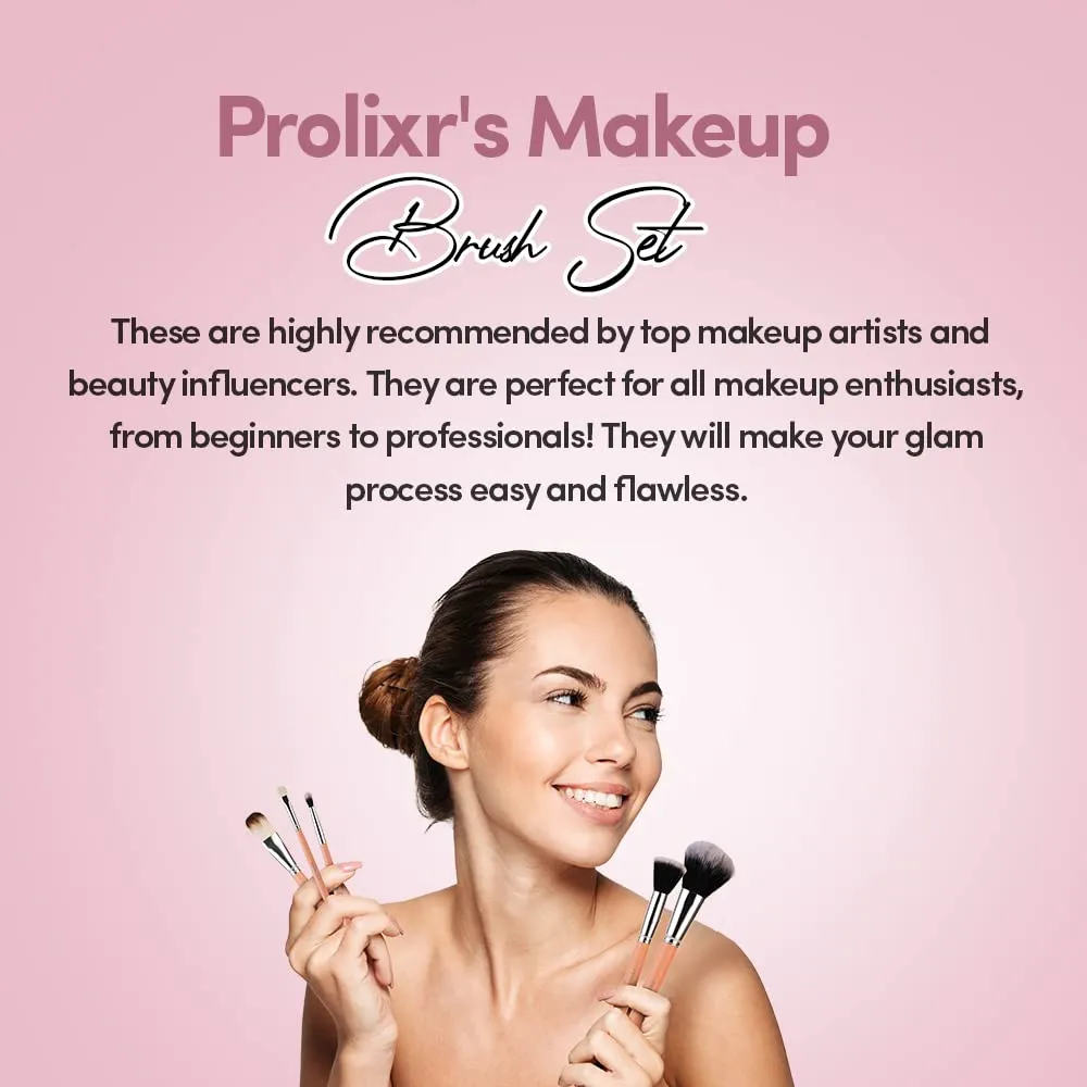 Prolixr Professional Face Makeup Brush Set - With Prolixr's Pink Pouch - For Foundation, Contour, Blush, Concealer - Synthetic Makeup Brushes - Vegan & Cruelty Free - 6 Pieces