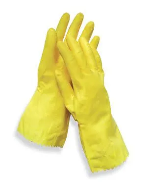 Radnor Large Yellow 12" Flock Lined 18 MIL Textured Palm Natural Latex Glove