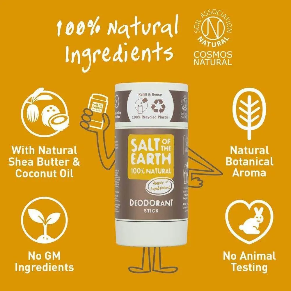 Salt of The Earth Natural Deodorant Stick (Refillable) - Amber & Sandalwood