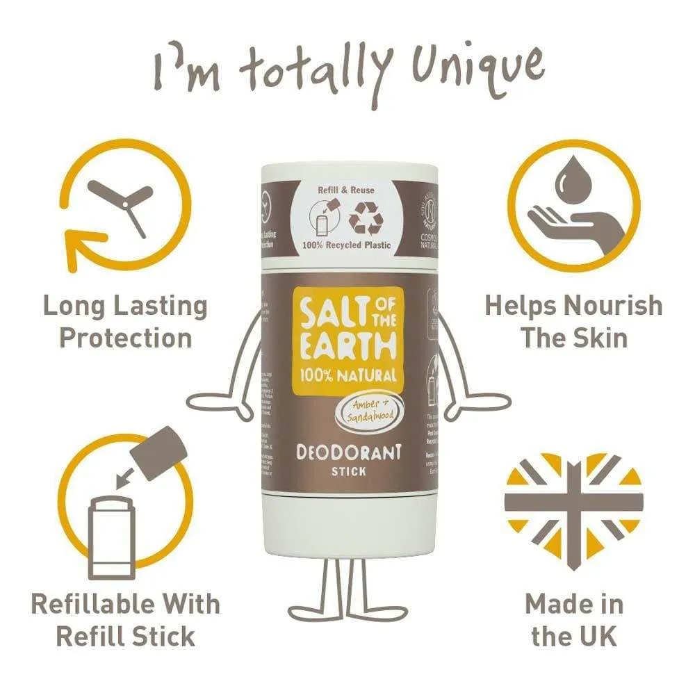 Salt of The Earth Natural Deodorant Stick (Refillable) - Amber & Sandalwood