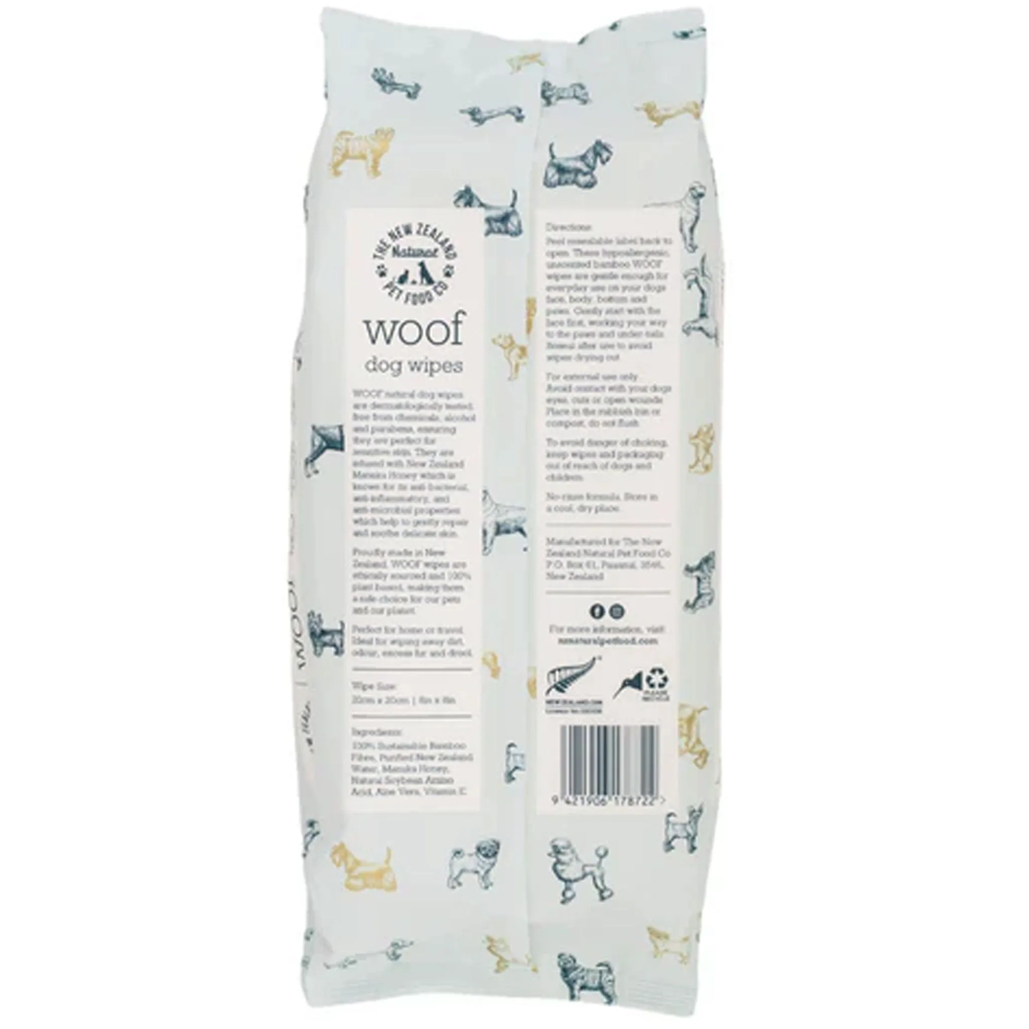 The New Zealand Natural Pet Food Co Woof Wipes Dog Manuka Honey 80 ct